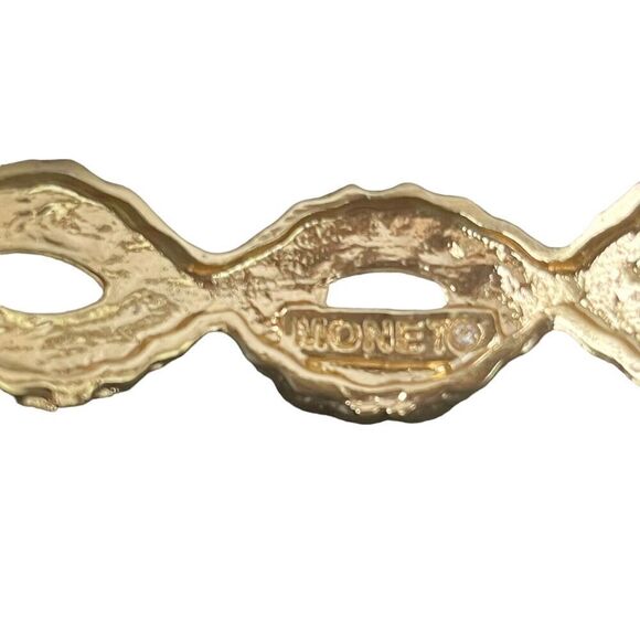 Signed Monet Size 7.25 Tennis Bracelet Pink Clear Stretch Rhinestones Gold Plate - Picture 6 of 13